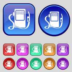 气体燃料站标志图标象征集彩色的按钮