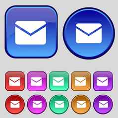 邮件信封消息图标标志集十二个古董按钮设计