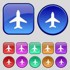 飞机飞机旅行飞行图标标志集十二个古董按钮设计