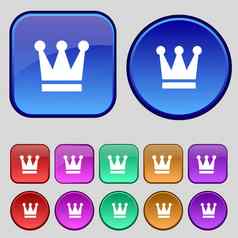 王皇冠图标标志集十二个古董按钮设计