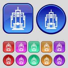 摩天大楼图标标志集十二个古董按钮设计