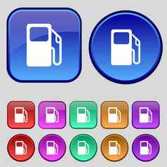 汽车气体站图标标志集十二个古董按钮设计