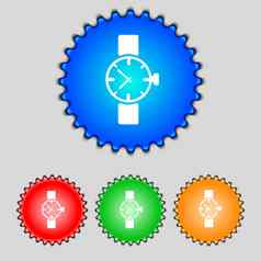手腕看标志图标机械时钟象征集色彩鲜艳的按钮