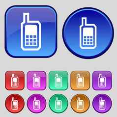 移动电话图标标志集十二个古董按钮设计