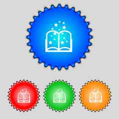 魔法书标志图标开放书象征集彩色的按钮