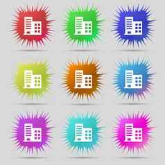 高层商业建筑住宅公寓图标标志集原始针按钮