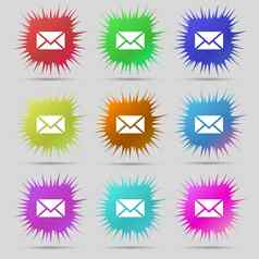 邮件信封消息图标标志集原始针按钮