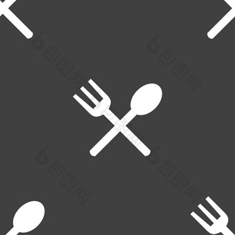 叉勺子<strong>横向</strong>餐具吃图标标志无缝的模式灰色的背景