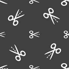 剪刀减少破折号虚线行标志图标裁缝象征无缝的模式灰色的背景