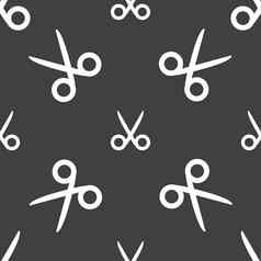 剪刀理发师标志图标裁缝象征无缝的模式灰色的背景