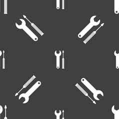 修复工具标志图标服务象征螺丝刀扳手无缝的模式灰色的背景