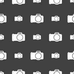 照片相机标志图标数字照片相机象征无缝的模式灰色的背景