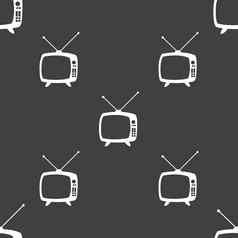 复古的模式标志图标电视集象征无缝的模式灰色的背景
