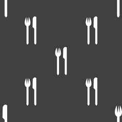 吃标志图标餐具象征叉刀无缝的模式灰色的背景