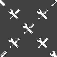 修复工具标志图标服务象征螺丝刀扳手无缝的模式灰色的背景