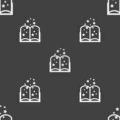 魔法书标志图标开放书象征无缝的模式灰色的背景