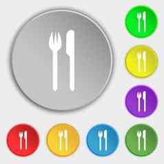 吃标志图标餐具象征叉刀符号平按钮