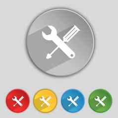 修复工具标志图标服务象征螺丝刀扳手集彩色的按钮