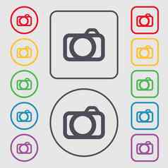 照片相机标志图标数字照片相机象征符号轮广场按钮框架