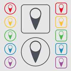 地图指针图标全球定位系统(gps)位置象征符号轮广场按钮框架