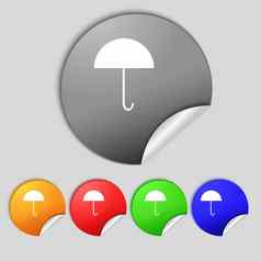 伞标志图标雨保护象征集色彩鲜艳的按钮