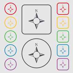 指南针标志图标风玫瑰导航象征符号轮广场按钮框架