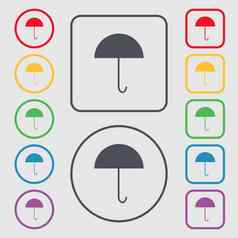伞标志图标雨保护象征符号轮广场按钮框架