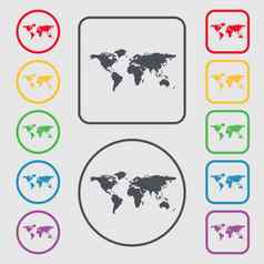 全球标志图标世界地图地理位置象征符号轮广场按钮框架