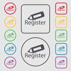 注册标志图标会员象征网站导航集彩色的按钮