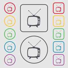 复古的模式标志图标电视集象征符号轮广场按钮框架