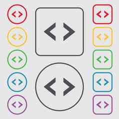 代码标志图标程序员象征符号轮广场按钮框架