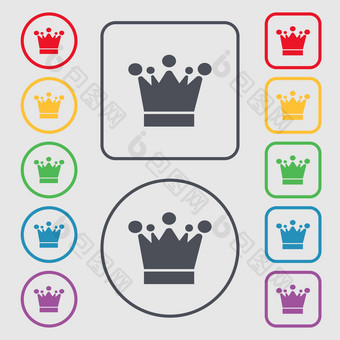 皇冠图标标志符号轮广场按钮框架