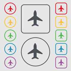 飞机飞机旅行飞行图标标志象征轮广场按钮框架