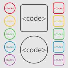 代码标志图标编程语言象征符号轮广场按钮框架
