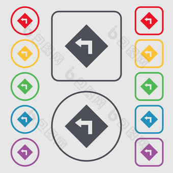 路标志警告危险的左曲线图标标志符号轮广场按钮框架