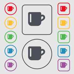 杯咖啡茶图标标志象征轮广场按钮框架