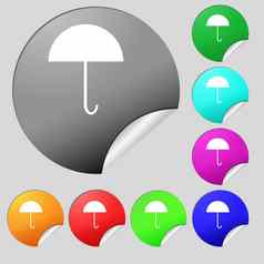 伞标志图标雨保护象征集多彩色的轮按钮贴纸