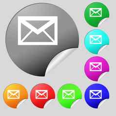 邮件图标信封象征消息标志导航按钮集多彩色的轮按钮贴纸