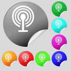 无线网络标志无线网络象征无线网络图标区集多彩色的轮按钮贴纸