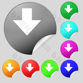 下载标志下载平图标负载标签集多彩色的轮按钮贴纸