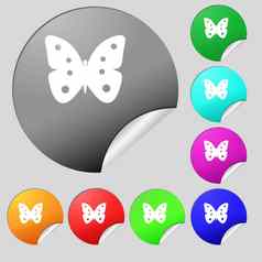 蝴蝶标志图标昆虫象征集多彩色的轮按钮贴纸