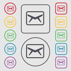 邮件信封消息图标标志象征轮广场按钮框架