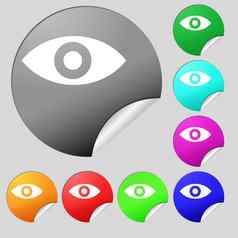 眼睛发布内容第六感觉直觉图标标志集多色的轮按钮贴纸