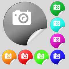 数字照片相机图标标志集多色的轮按钮贴纸