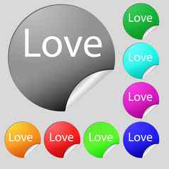 爱标志图标情人节一天象征集多彩色的轮按钮贴纸