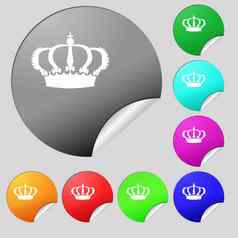 皇冠图标标志集多彩色的轮按钮贴纸