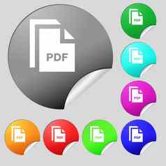 文件PDF图标标志集多彩色的轮按钮贴纸