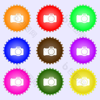 照片相机标志图标数字照片相机象征集彩色的标签