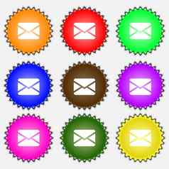 邮件信封消息图标标志集彩色的标签