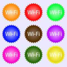 免费的无线网络标志无线网络象征无线网络图标集彩色的标签